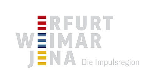 hellgrauer Schriftzug, Logo Impulsregion Erfurt, Weimar, Jena